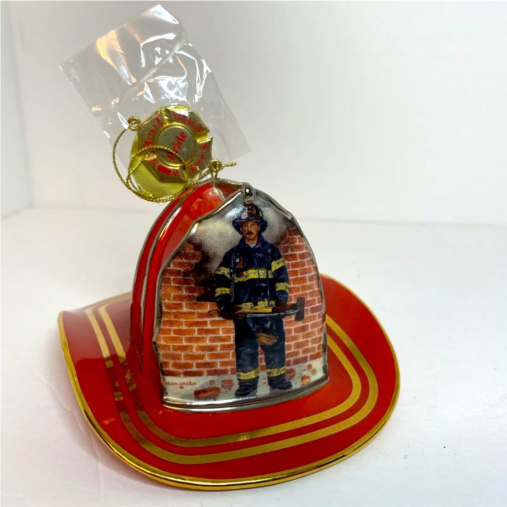 Bradford Exchange Courage Under Fire RED Fireman Helmet Ornament  PRIDE
